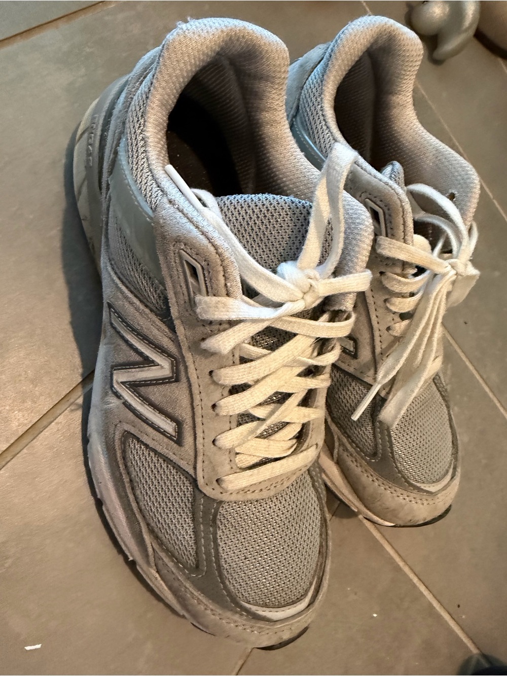 New Balance Light Gray Mesh & Suede Running Shoes